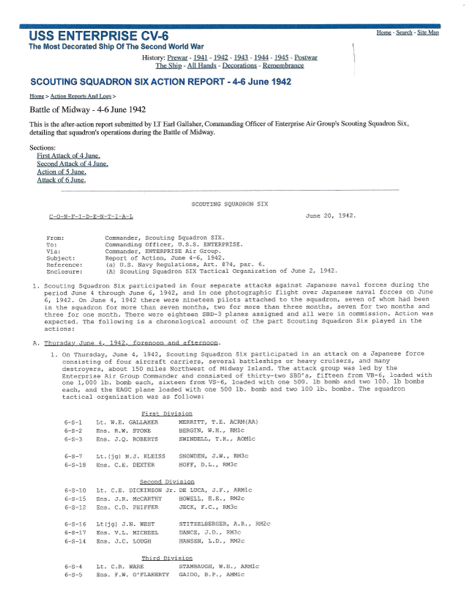 Image of Appendices-B Scouting 6 Action Report – 4-6 June 1942, LT Earl Gallaher