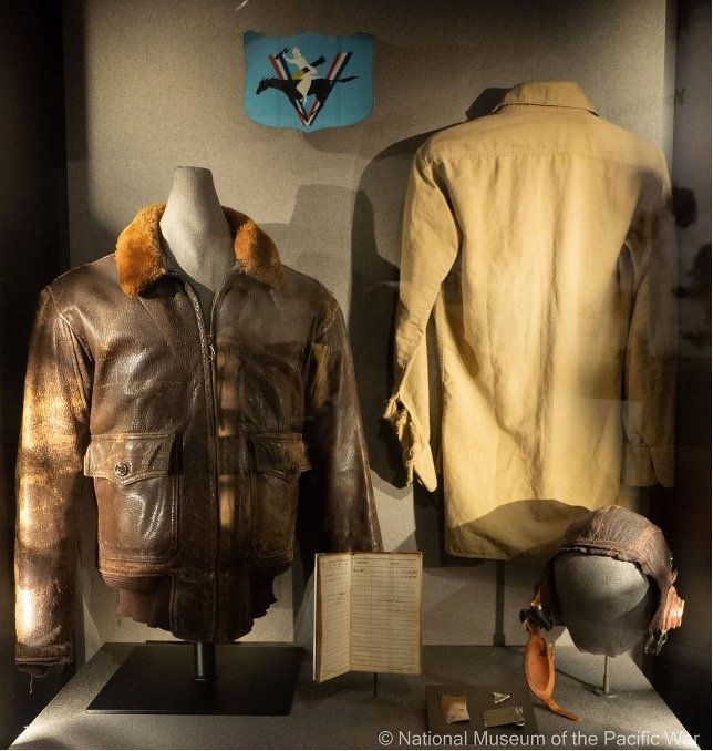 Image Figure 10- Gallaher’s Midway Flight Jacket, Shirt, Helmut, and Logbook on display the National Museum of the Pacific War, Fredericksburg, Texas
